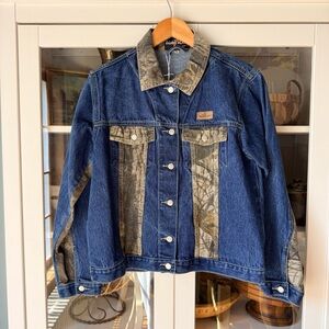 Vintage Denim Jacket with Camo Panels
